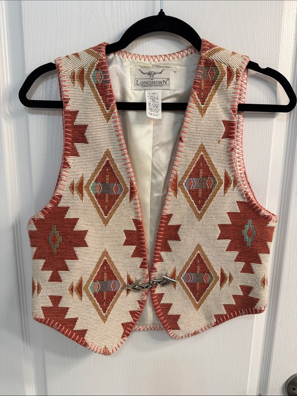 Vintage Tapestry Southwestern Tribal Patterned Red & Cream Vest